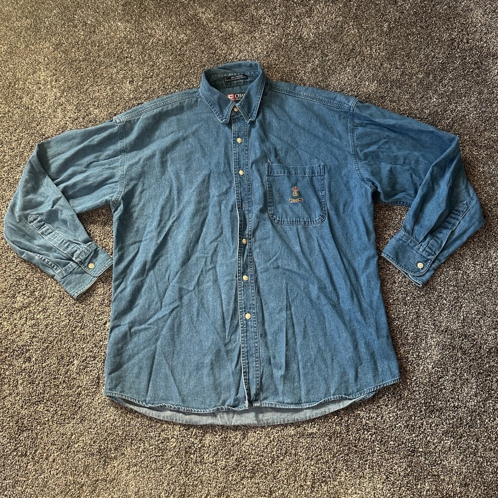 Vintage Chaps Raulph Lauren Shirt Mens Large Blue Denim Button Down Crest Y2K